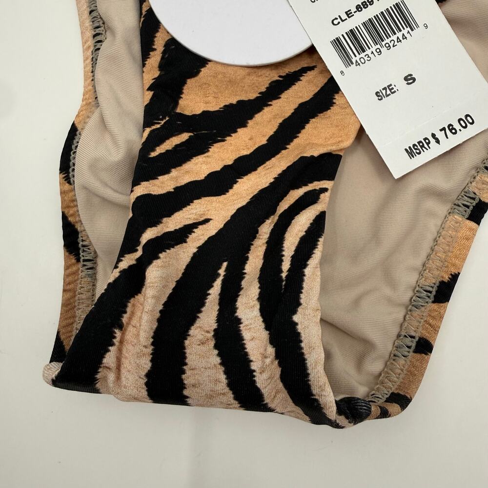 PQ Swim Bikini Bottom SZ Small NWT Cleo Link TieSide Teeny Tiger Print Gold Ring - Picture 8 of 16